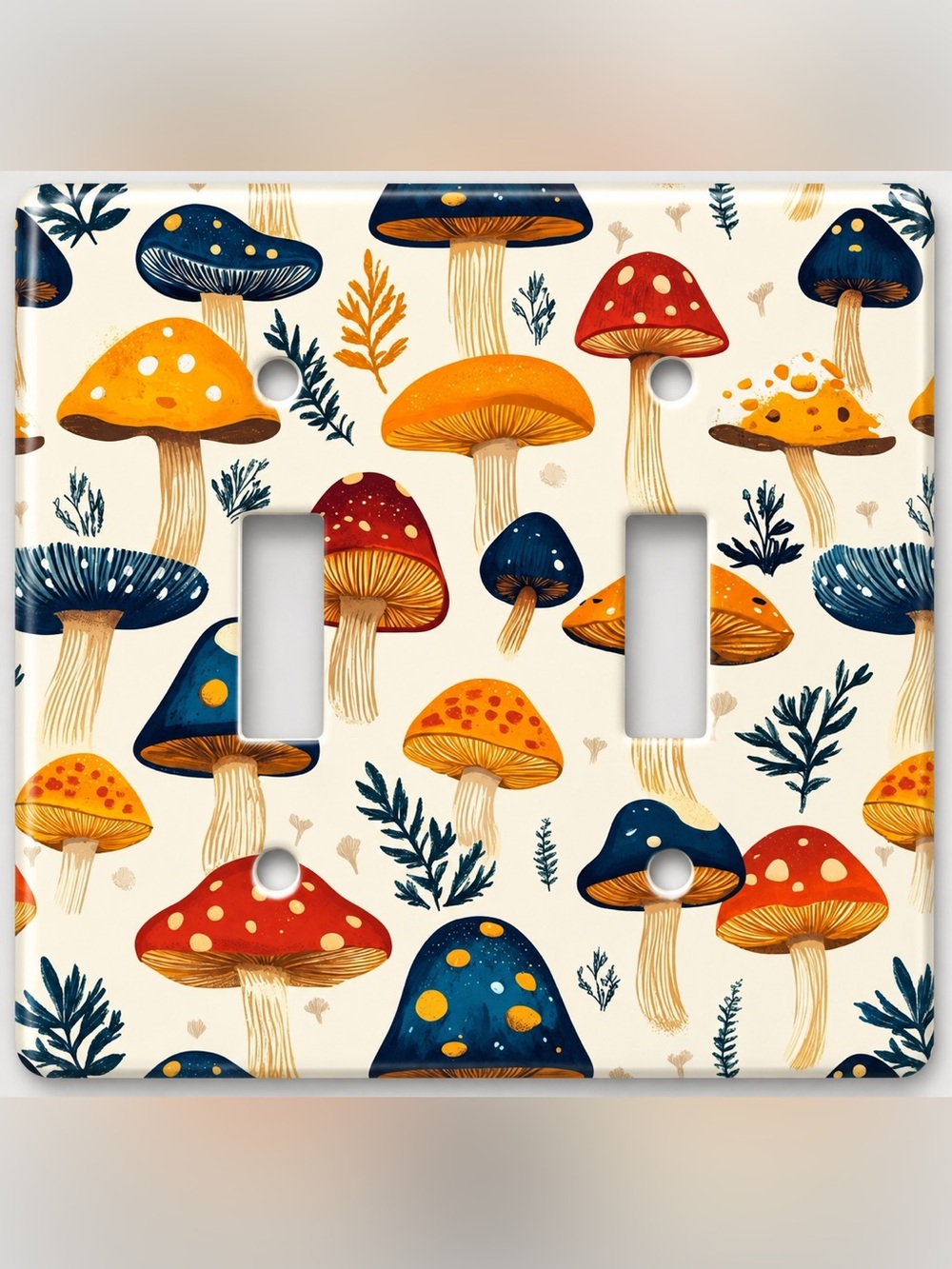 Handmade Colorful Mushroom Botanical Double Toggle Light Switch Cover